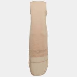 Pre Owned Chloe Beige Crochet Trim Wool Knit Sleeveless Maxi Dress M
