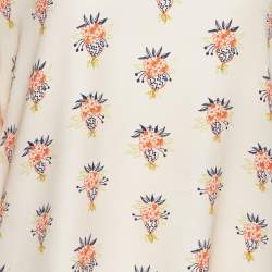 Pre Owned توب كلوي كريب وردي براري بطبعة أكمام منفوخة مقاس كبير (لارج)