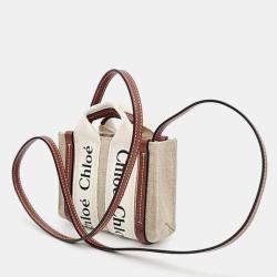 Pre Owned Chloe Beige Canvas Mini Woody Convertible Tote Bag