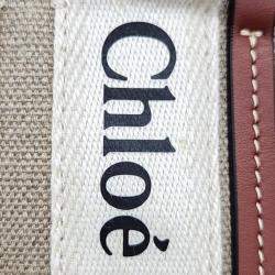 Pre Owned Chloe Beige Canvas Mini Woody Convertible Tote Bag