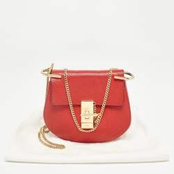 Pre Owned Chloe Red Leather Small Drew Chain Crossbody Bag