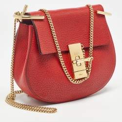 Pre Owned Chloe Red Leather Small Drew Chain Crossbody Bag