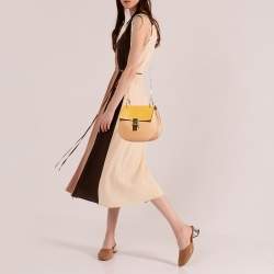 Chloe Beige/Mustard Leather Medium Drew Shoulder Bag