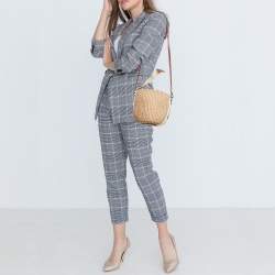 Pre Owned Chloe Beige/Tan Raffia and Leather Small Woody Bucket Bag