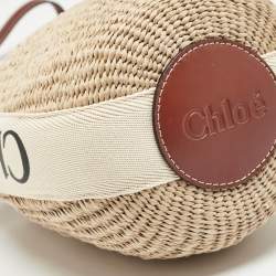 Pre Owned Chloe Beige/Tan Raffia and Leather Small Woody Bucket Bag