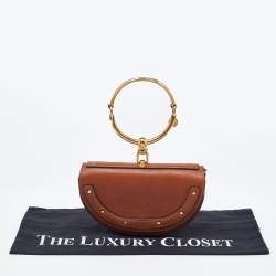 Pre Owned Chloe Tan Leather Small Nile Bracelet Minaudiere Bag