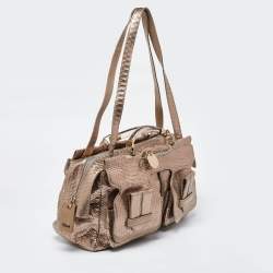 Chloe Metallic Rose Gold Python Large Saskia Satchel