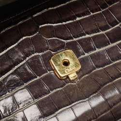 Pre Owned Chloe Dark Grey/Brown Croc Embossed Leather C Top Handle Bag