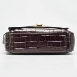 Pre Owned Chloe Dark Grey/Brown Croc Embossed Leather C Top Handle Bag