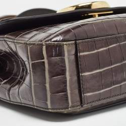 Pre Owned Chloe Dark Grey/Brown Croc Embossed Leather C Top Handle Bag