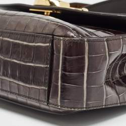 Pre Owned Chloe Dark Grey/Brown Croc Embossed Leather C Top Handle Bag