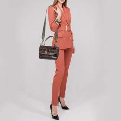 Pre Owned Chloe Dark Grey/Brown Croc Embossed Leather C Top Handle Bag