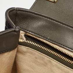 Pre Owned Chloe Dark Grey/Brown Croc Embossed Leather C Top Handle Bag