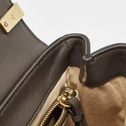 Pre Owned Chloe Dark Grey/Brown Croc Embossed Leather C Top Handle Bag