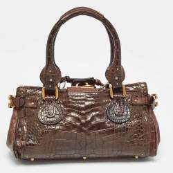 Pre Owned Chloe Brown Crocodile and Leather Medium Paddington Satchel