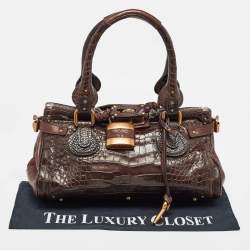 Pre Owned Chloe Brown Crocodile and Leather Medium Paddington Satchel