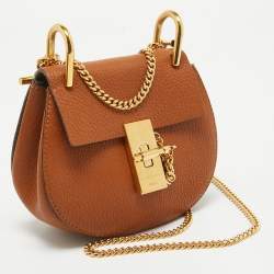 Pre Owned Chloe Brown Leather Mini Drew Shoulder Bag