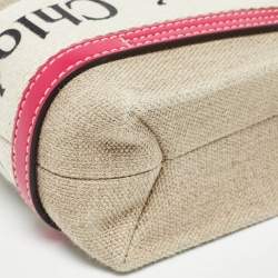 Pre Owned Chloe Pink/Beige Canvas and Leather Mini Woody Tote