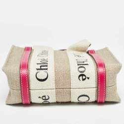 Pre Owned Chloe Pink/Beige Canvas and Leather Mini Woody Tote