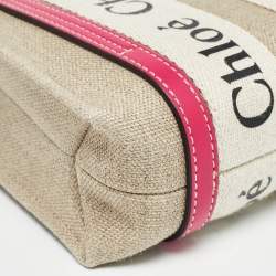 Pre Owned Chloe Pink/Beige Canvas and Leather Mini Woody Tote