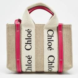 Pre Owned Chloe Pink/Beige Canvas and Leather Mini Woody Tote