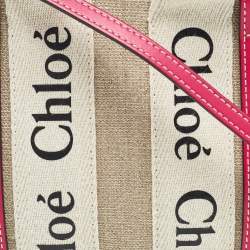 Pre Owned Chloe Pink/Beige Canvas and Leather Mini Woody Tote