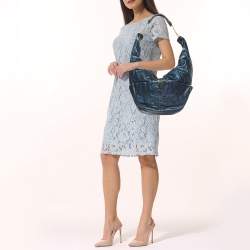 Chloe Metallic Blue Leather Milton Triple Chain Hobo