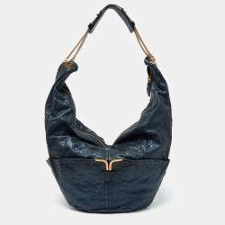 Chloe Metallic Blue Leather Milton Triple Chain Hobo