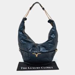 Chloe Metallic Blue Leather Milton Triple Chain Hobo
