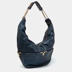 Chloe Metallic Blue Leather Milton Triple Chain Hobo