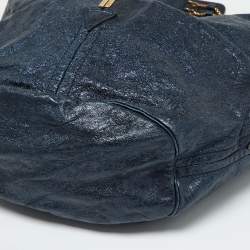 Chloe Metallic Blue Leather Milton Triple Chain Hobo