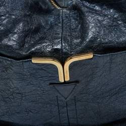 Chloe Metallic Blue Leather Milton Triple Chain Hobo