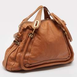 Pre Owned Chloe Brown Leather Large Paraty Shoulder Bag