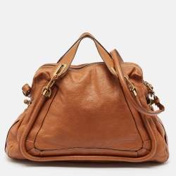 Pre Owned Chloe Brown Leather Large Paraty Shoulder Bag