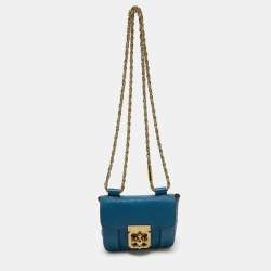 Pre Owned Chloe Blue Leather Mini Elsie Crossbody Bag