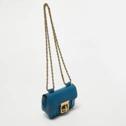 Pre Owned Chloe Blue Leather Mini Elsie Crossbody Bag