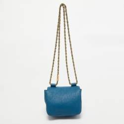 Pre Owned Chloe Blue Leather Mini Elsie Crossbody Bag