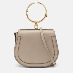 Chloe Beige Leather and Suede Medium Nile Bracelet Top Handle Bag