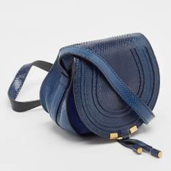 Chloe Navy Blue Suede and Snakeskin Mini Marcie Crossbody Bag