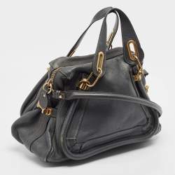 Chloe Dark Grey Leather Medium Paraty Shoulder Bag