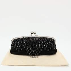 Chloe Black Suede Embellished Clutch