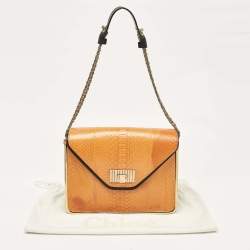 Chloe Orange Python and Leather Medium Sally Shoulder Bag