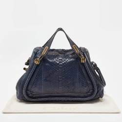 Chloe Dark Blue Python and Leather Large Paraty Shoulder Bag