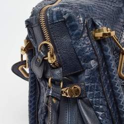 Chloe Dark Blue Python and Leather Large Paraty Shoulder Bag