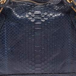 Chloe Dark Blue Python and Leather Large Paraty Shoulder Bag