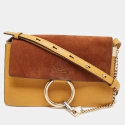 Pre Owned Chloe Mustard/Brown Leather and Suede Small Faye Shoulder Bag
