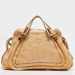 Pre Owned Chloe Yellow Snakeskin and Leather Large Paraty Satchel