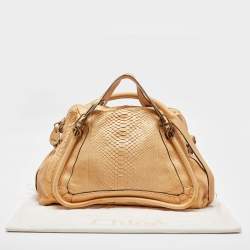 Pre Owned Chloe Yellow Snakeskin and Leather Large Paraty Satchel