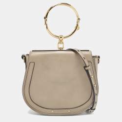 Chloe Grey Leather and Suede Medium Nile Bracelet Shoulder Bag