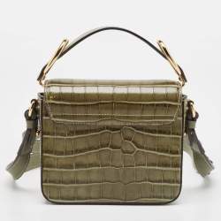 Chloé Two Tone Green Croc Embossed Leather Mini C Top Handle Bag